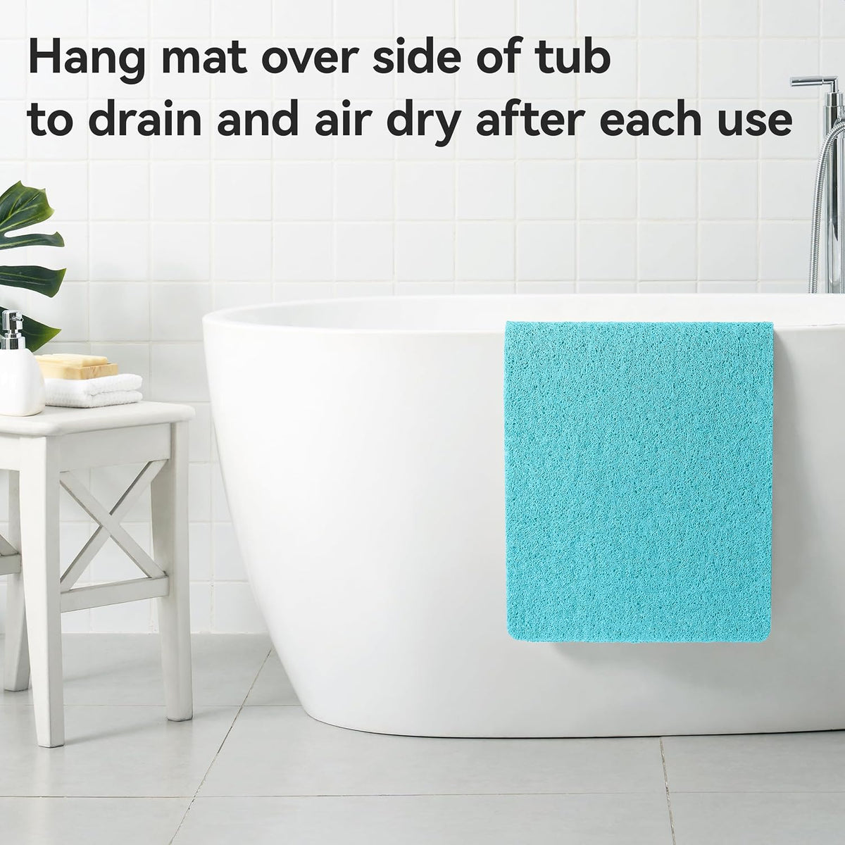 Soft Textured Bath, Shower, Tub Mat, 24x16 Inch Rectangular, Phthalate Free, Non Slip Comfort Bathtub Mats with Drain, PVC Loofah Bathroom Mat for Wet Areas, Quick Drying, Grey