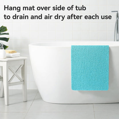 Soft Textured Bath, Shower, Tub Mat, 24x16 Inch Rectangular, Phthalate Free, Non Slip Comfort Bathtub Mats with Drain, PVC Loofah Bathroom Mat for Wet Areas, Quick Drying, Grey