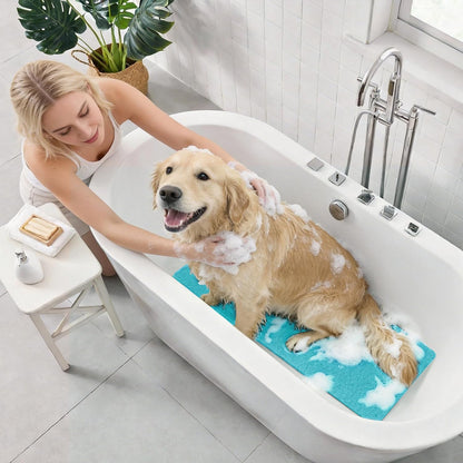 Soft Textured Bath, Shower, Tub Mat, 24x16 Inch Rectangular, Phthalate Free, Non Slip Comfort Bathtub Mats with Drain, PVC Loofah Bathroom Mat for Wet Areas, Quick Drying, Grey