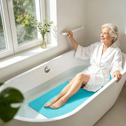 Soft Textured Bath, Shower, Tub Mat, 24x16 Inch Rectangular, Phthalate Free, Non Slip Comfort Bathtub Mats with Drain, PVC Loofah Bathroom Mat for Wet Areas, Quick Drying, Grey