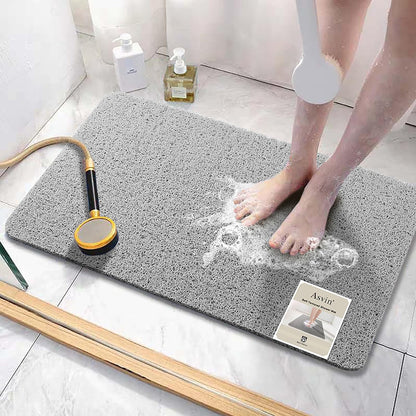 Soft Textured Bath, Shower, Tub Mat, 24x16 Inch Rectangular, Phthalate Free, Non Slip Comfort Bathtub Mats with Drain, PVC Loofah Bathroom Mat for Wet Areas, Quick Drying, Grey