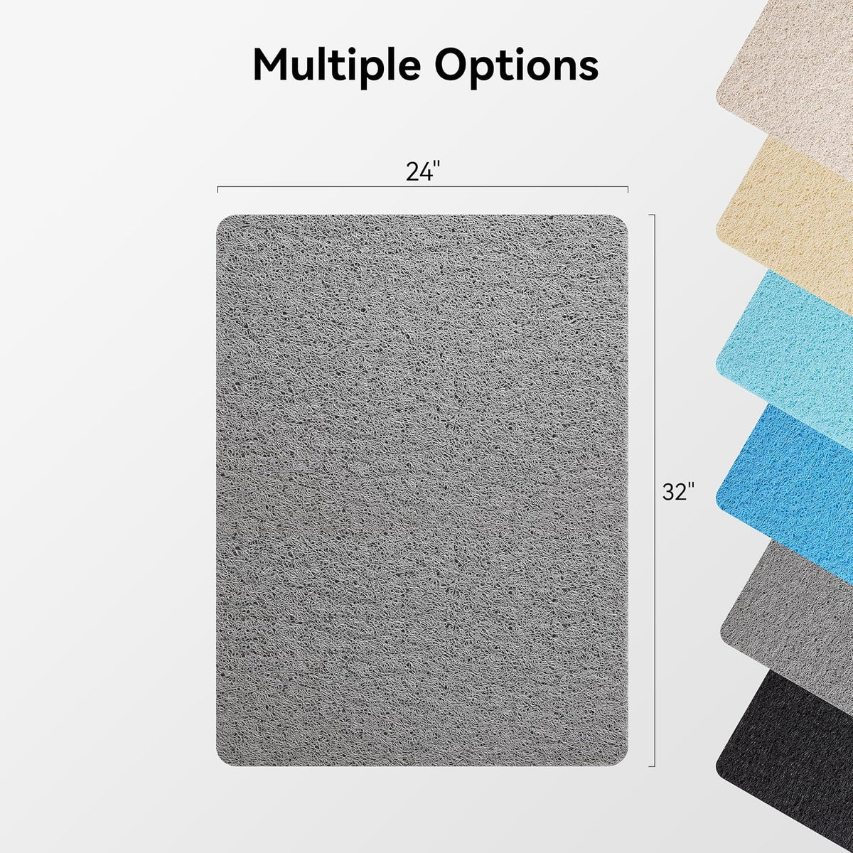 Soft Textured Bath, Shower, Tub Mat, 24x16 Inch Rectangular, Phthalate Free, Non Slip Comfort Bathtub Mats with Drain, PVC Loofah Bathroom Mat for Wet Areas, Quick Drying, Grey