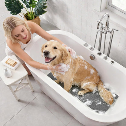Soft Textured Bath, Shower, Tub Mat, 24x16 Inch Rectangular, Phthalate Free, Non Slip Comfort Bathtub Mats with Drain, PVC Loofah Bathroom Mat for Wet Areas, Quick Drying, Grey