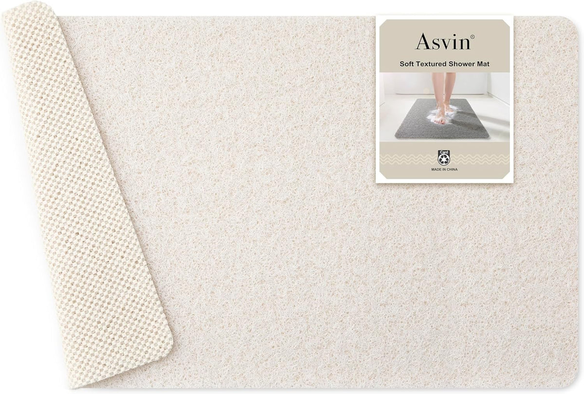 Soft Textured Bath, Shower, Tub Mat, 24x16 Inch Rectangular, Phthalate Free, Non Slip Comfort Bathtub Mats with Drain, PVC Loofah Bathroom Mat for Wet Areas, Quick Drying, Grey
