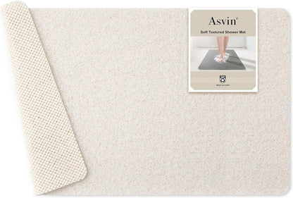 Soft Textured Bath, Shower, Tub Mat, 24x16 Inch Rectangular, Phthalate Free, Non Slip Comfort Bathtub Mats with Drain, PVC Loofah Bathroom Mat for Wet Areas, Quick Drying, Grey