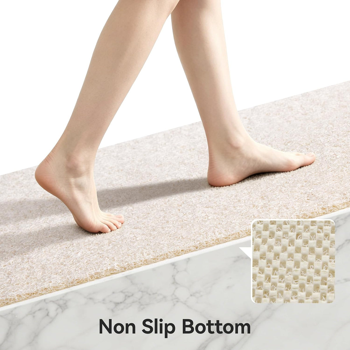 Soft Textured Bath, Shower, Tub Mat, 24x16 Inch Rectangular, Phthalate Free, Non Slip Comfort Bathtub Mats with Drain, PVC Loofah Bathroom Mat for Wet Areas, Quick Drying, Grey