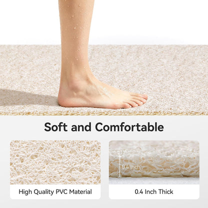 Soft Textured Bath, Shower, Tub Mat, 24x16 Inch Rectangular, Phthalate Free, Non Slip Comfort Bathtub Mats with Drain, PVC Loofah Bathroom Mat for Wet Areas, Quick Drying, Grey