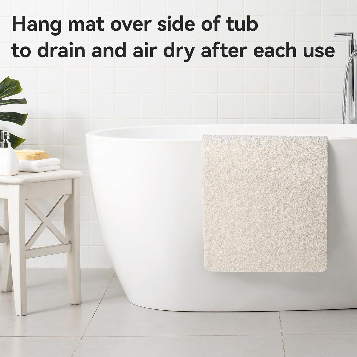 Soft Textured Bath, Shower, Tub Mat, 24x16 Inch Rectangular, Phthalate Free, Non Slip Comfort Bathtub Mats with Drain, PVC Loofah Bathroom Mat for Wet Areas, Quick Drying, Grey