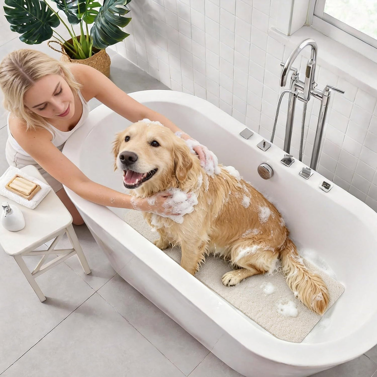 Soft Textured Bath, Shower, Tub Mat, 24x16 Inch Rectangular, Phthalate Free, Non Slip Comfort Bathtub Mats with Drain, PVC Loofah Bathroom Mat for Wet Areas, Quick Drying, Grey