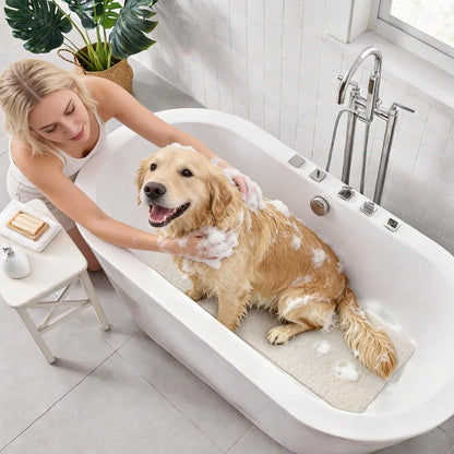 Soft Textured Bath, Shower, Tub Mat, 24x16 Inch Rectangular, Phthalate Free, Non Slip Comfort Bathtub Mats with Drain, PVC Loofah Bathroom Mat for Wet Areas, Quick Drying, Grey