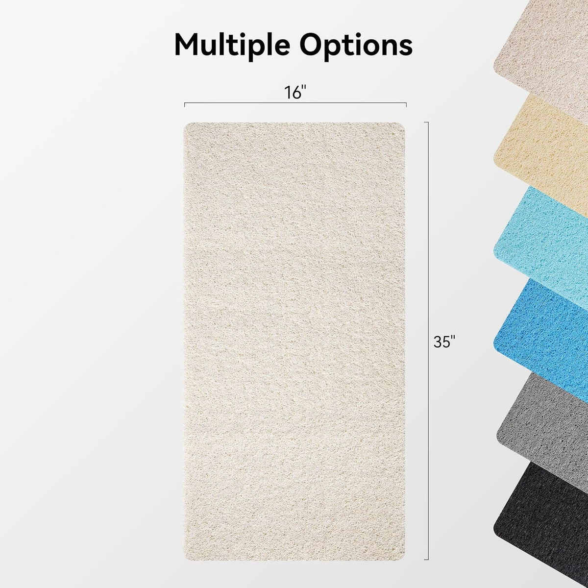 Soft Textured Bath, Shower, Tub Mat, 24x16 Inch Rectangular, Phthalate Free, Non Slip Comfort Bathtub Mats with Drain, PVC Loofah Bathroom Mat for Wet Areas, Quick Drying, Grey