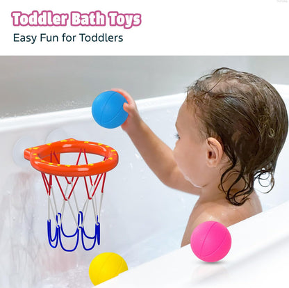 Bath Toys - Bathtub Basketball Hoop for Toddler Kids | with 3 Colorful Mold-Free Balls Set and Strong Suction Cups Basketball Hoop - Fun Bathtub Toys for Toddlers, Boys and Girls