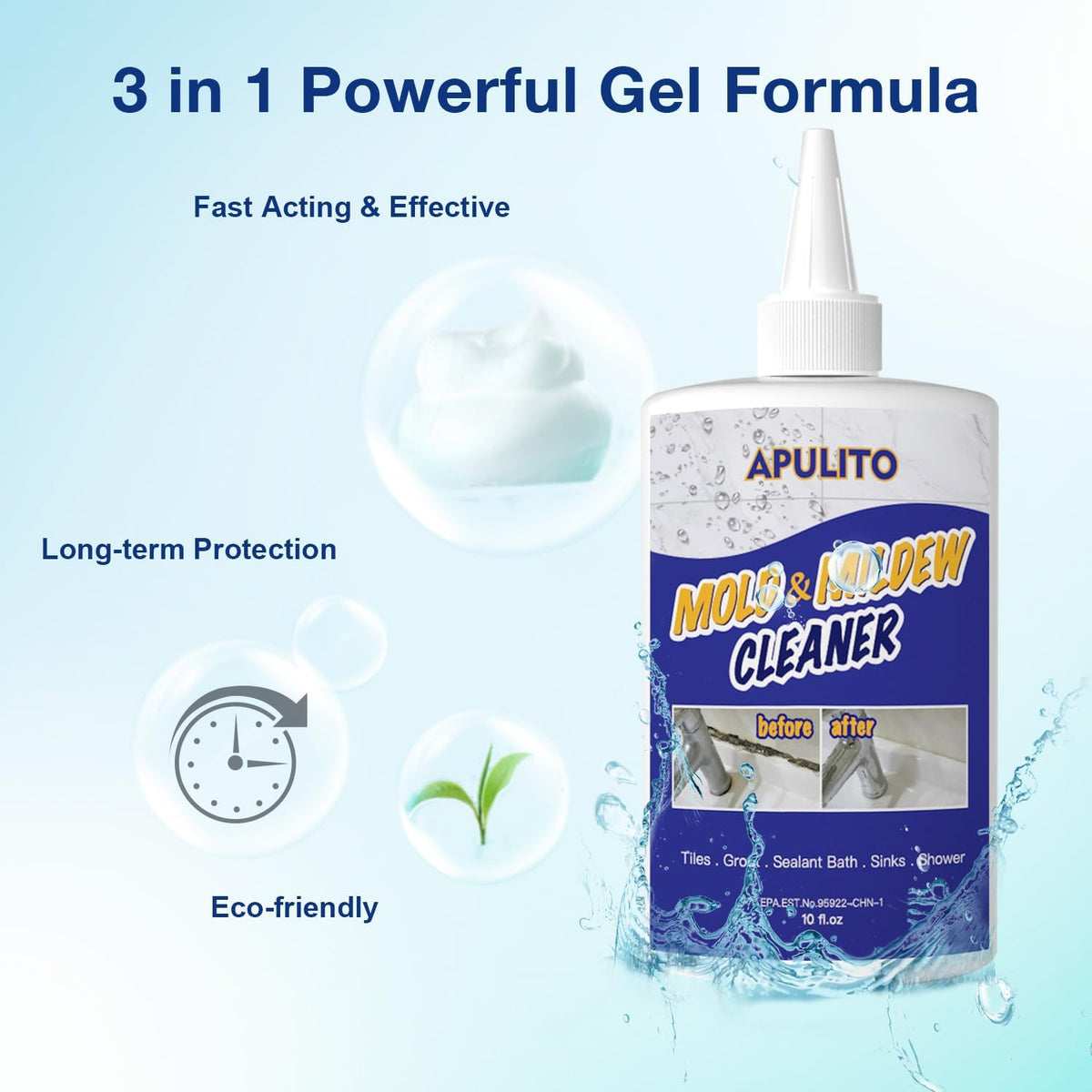 APULITO Household Cleaner Gel for Bathroom Shower Kitchen Tile Grout, Sinks Countertops 10 Fl Oz