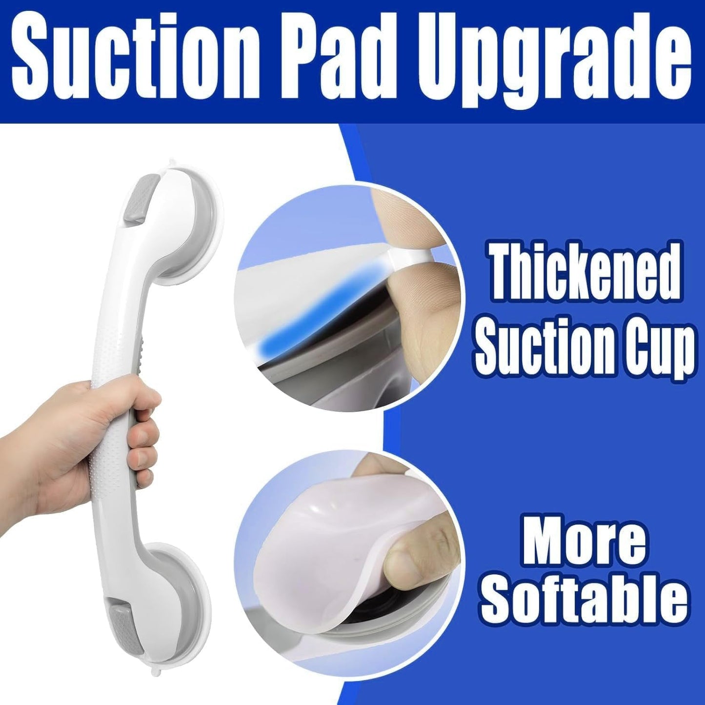 2 Pack 16.09” Grab Bars for Bathtubs and Showers, Shower Handles for Elderly Suction Cup Grab Bars for Shower Wall Heavy Duty, Safety Grab Bar for Seniors Suction Bathroom, No Drilling