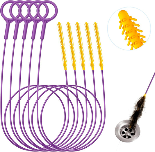 Drain Snake 35-Inch, Reusable Drain Clog Remover for Shower Drain, 5 Pack | Break-Resistant Metal Sink Snake with Nylon Layer, Flexible 0.23" Slim Drain Cleaner Tool for Bathroom, Bathtub, Kitchen Sink