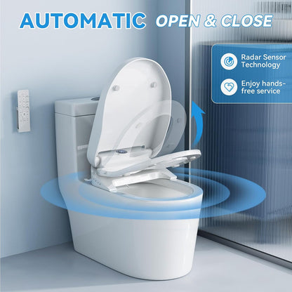 Smart Bidet Toilet Seat with Auto Open/Close Lid - Elongated Heated Seat, Instant Warm Water & Air Dryer, Remote Control, Stainless Steel Filter, Multiple Wash Modes & ECO Mode