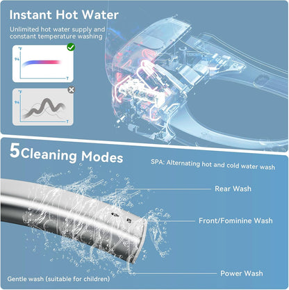 Smart Bidet Toilet Seat with Auto Open/Close Lid - Elongated Heated Seat, Instant Warm Water & Air Dryer, Remote Control, Stainless Steel Filter, Multiple Wash Modes & ECO Mode