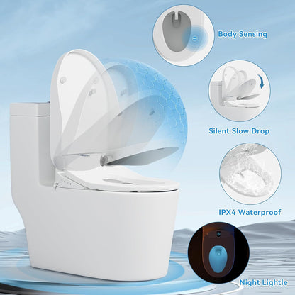 Smart Bidet Toilet Seat with Auto Open/Close Lid - Elongated Heated Seat, Instant Warm Water & Air Dryer, Remote Control, Stainless Steel Filter, Multiple Wash Modes & ECO Mode