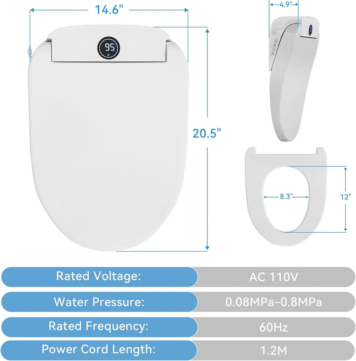 Smart Bidet Toilet Seat with Auto Open/Close Lid - Elongated Heated Seat, Instant Warm Water & Air Dryer, Remote Control, Stainless Steel Filter, Multiple Wash Modes & ECO Mode