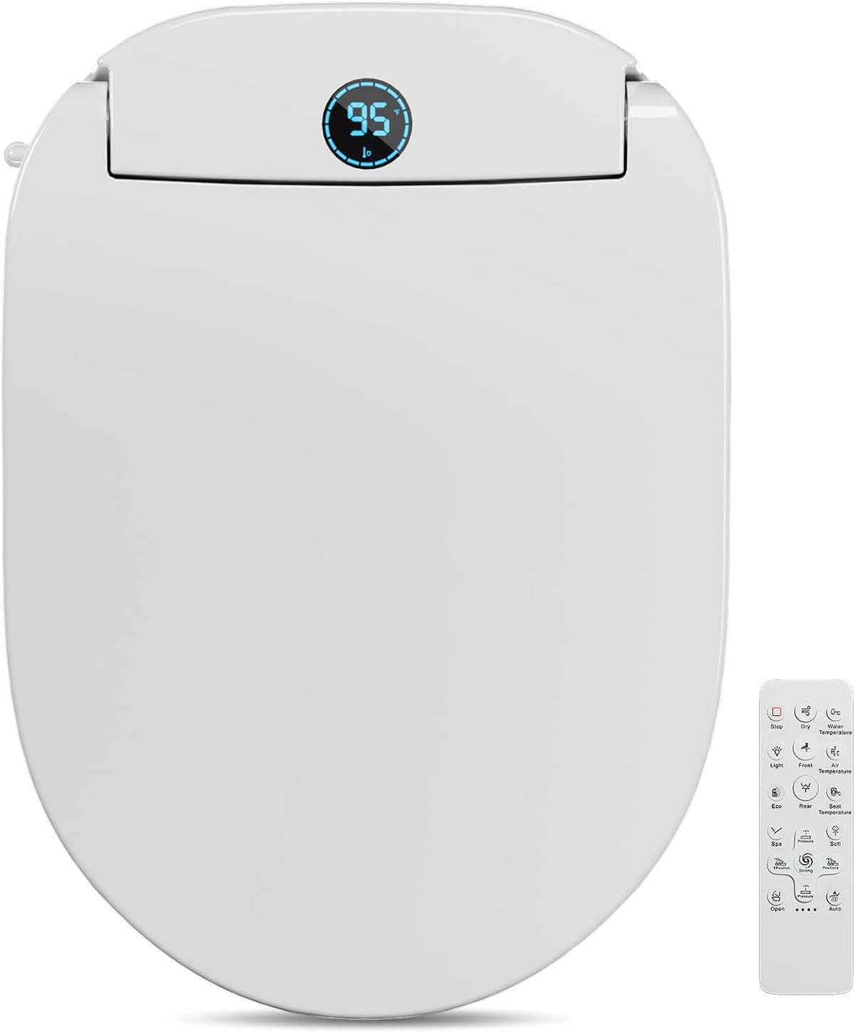 Smart Bidet Toilet Seat with Auto Open/Close Lid - Elongated Heated Seat, Instant Warm Water & Air Dryer, Remote Control, Stainless Steel Filter, Multiple Wash Modes & ECO Mode