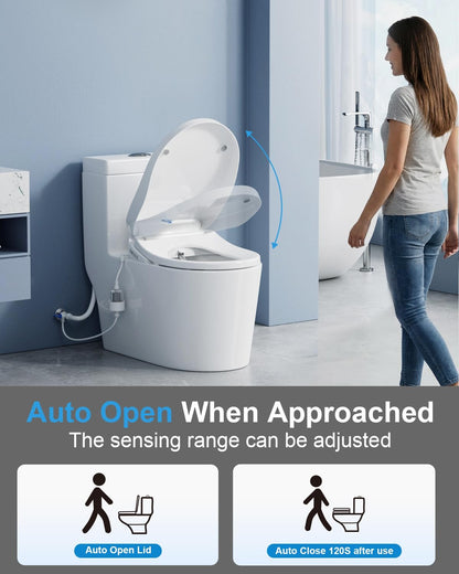 Smart Bidet Toilet Seat with Auto Open/Close Lid - Elongated Heated Seat, Instant Warm Water & Air Dryer, Remote Control, Stainless Steel Filter, Multiple Wash Modes & ECO Mode