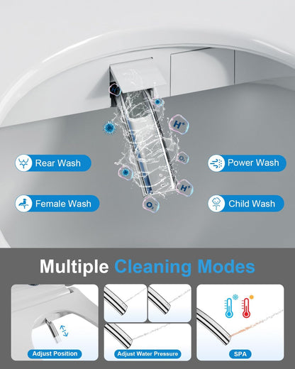 Smart Bidet Toilet Seat with Auto Open/Close Lid - Elongated Heated Seat, Instant Warm Water & Air Dryer, Remote Control, Stainless Steel Filter, Multiple Wash Modes & ECO Mode
