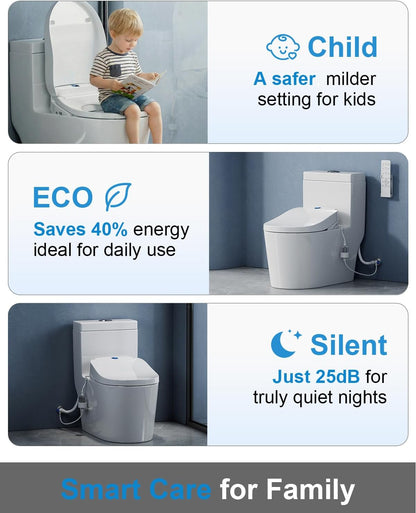 Smart Bidet Toilet Seat with Auto Open/Close Lid - Elongated Heated Seat, Instant Warm Water & Air Dryer, Remote Control, Stainless Steel Filter, Multiple Wash Modes & ECO Mode