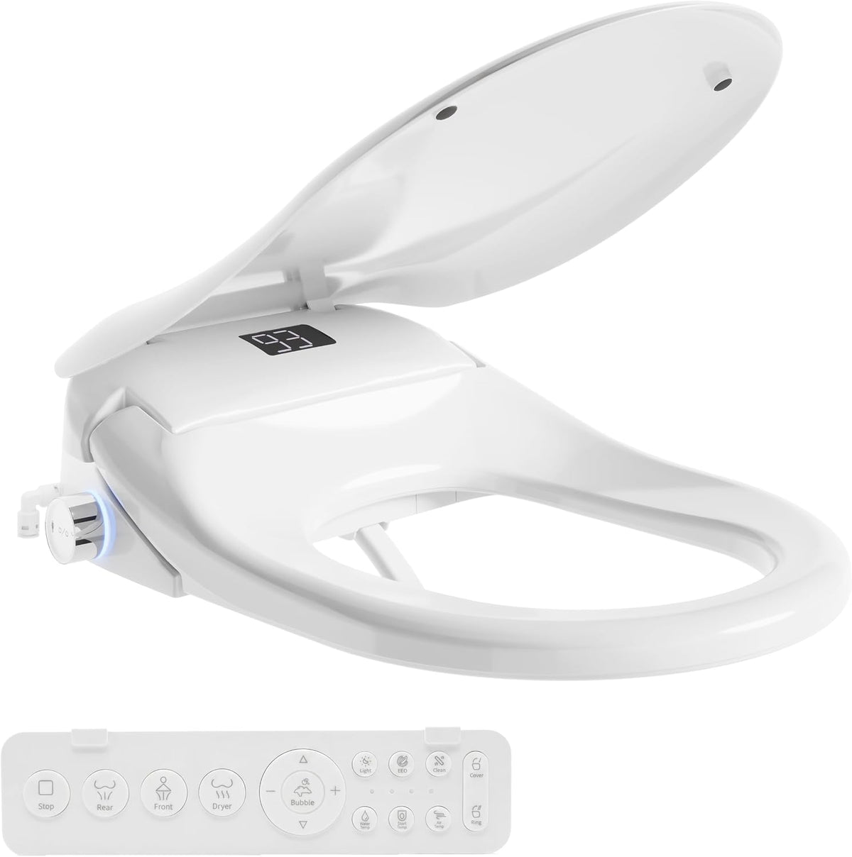 Smart Bidet Toilet Seat with Auto Open/Close Lid - Elongated Heated Seat, Instant Warm Water & Air Dryer, Remote Control, Stainless Steel Filter, Multiple Wash Modes & ECO Mode