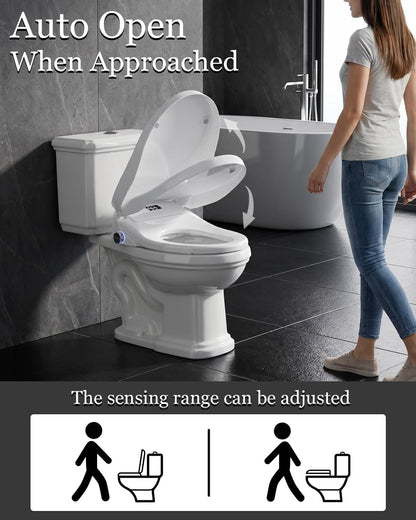 Smart Bidet Toilet Seat with Auto Open/Close Lid - Elongated Heated Seat, Instant Warm Water & Air Dryer, Remote Control, Stainless Steel Filter, Multiple Wash Modes & ECO Mode
