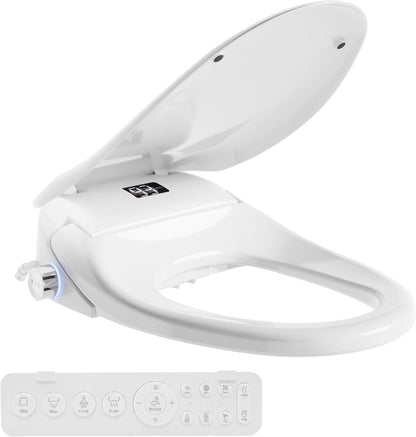 Smart Bidet Toilet Seat with Auto Open/Close Lid - Elongated Heated Seat, Instant Warm Water & Air Dryer, Remote Control, Stainless Steel Filter, Multiple Wash Modes & ECO Mode