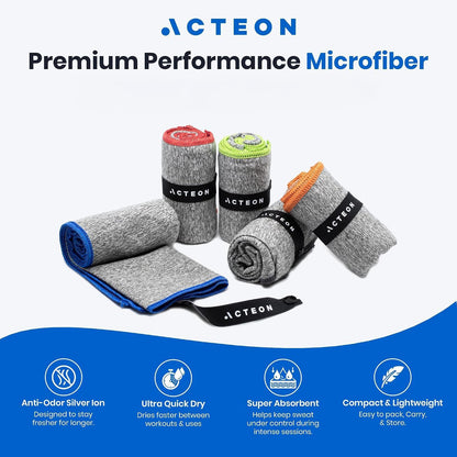 Microfiber Gym Towels, Quick Dry Silver ION Odor-Free Sweat Towel, Super Absorbent Fast Drying for Men & Women, Workout, Yoga, Running, Hiking, Travel – 16x30.5 Inch