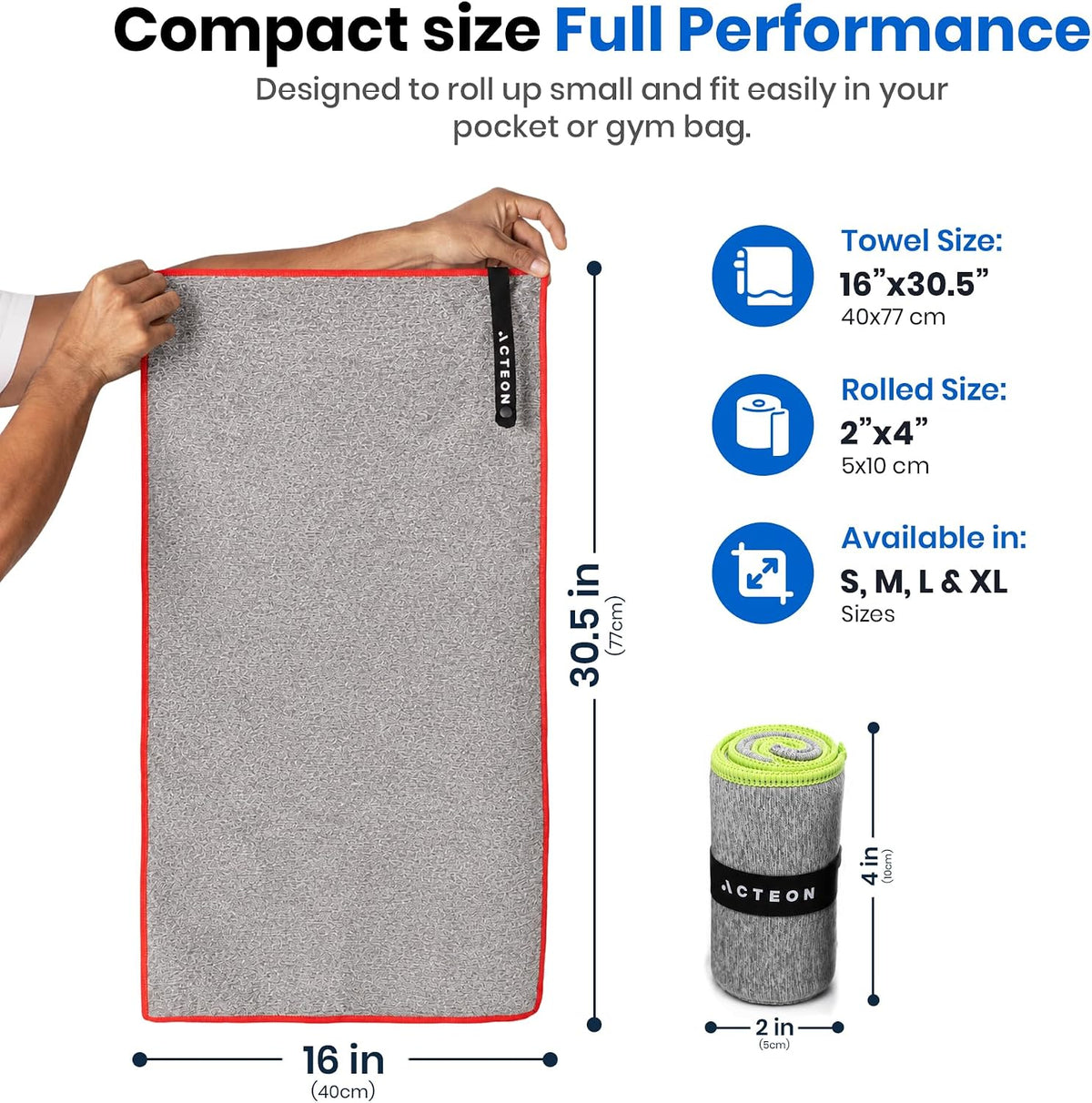 Microfiber Gym Towels, Quick Dry Silver ION Odor-Free Sweat Towel, Super Absorbent Fast Drying for Men & Women, Workout, Yoga, Running, Hiking, Travel – 16x30.5 Inch