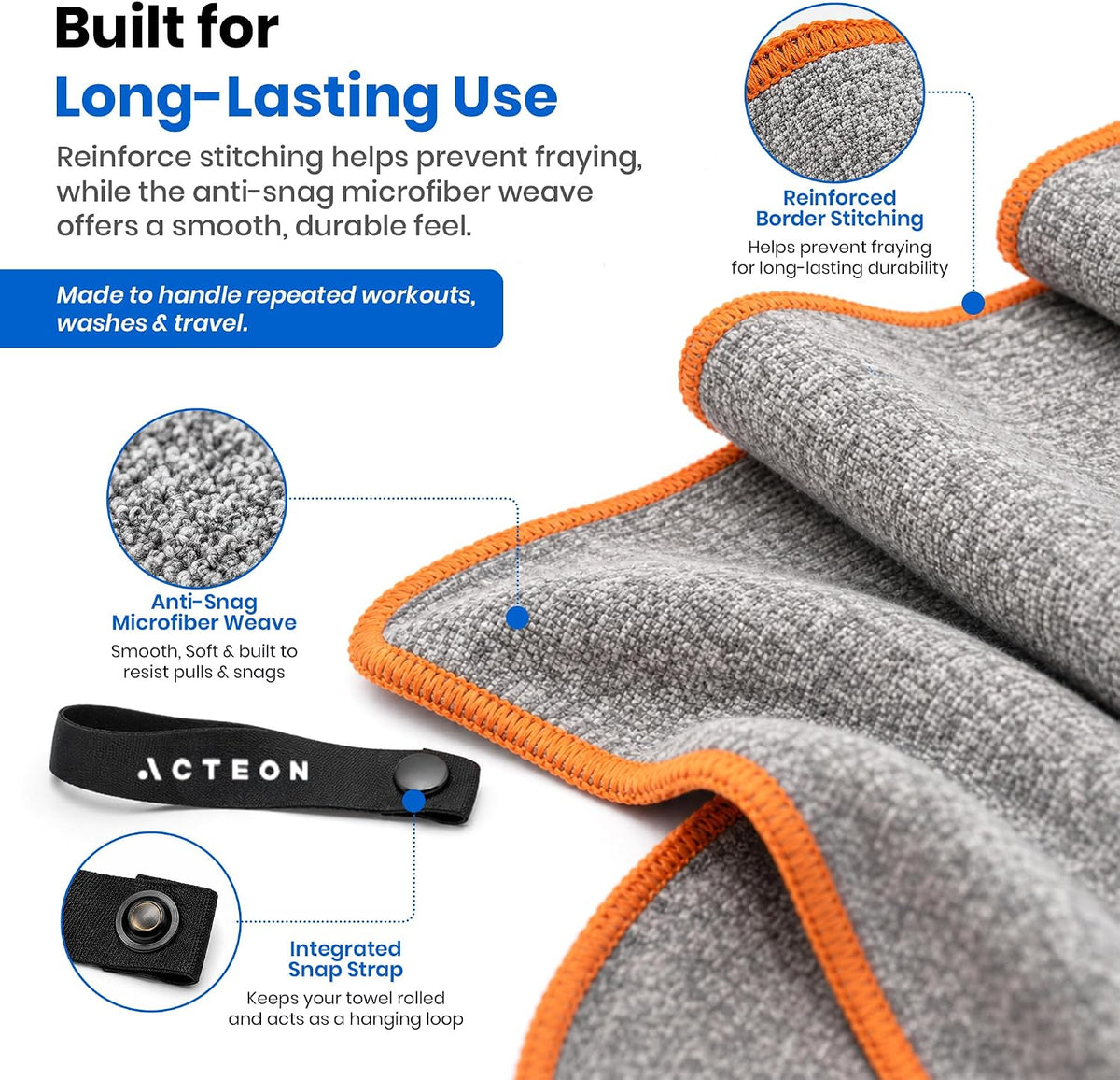 Microfiber Gym Towels, Quick Dry Silver ION Odor-Free Sweat Towel, Super Absorbent Fast Drying for Men & Women, Workout, Yoga, Running, Hiking, Travel – 16x30.5 Inch