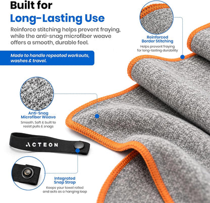 Microfiber Gym Towels, Quick Dry Silver ION Odor-Free Sweat Towel, Super Absorbent Fast Drying for Men & Women, Workout, Yoga, Running, Hiking, Travel – 16x30.5 Inch