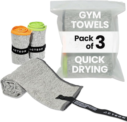 Microfiber Gym Towels, Quick Dry Silver ION Odor-Free Sweat Towel, Super Absorbent Fast Drying for Men & Women, Workout, Yoga, Running, Hiking, Travel – 16x30.5 Inch