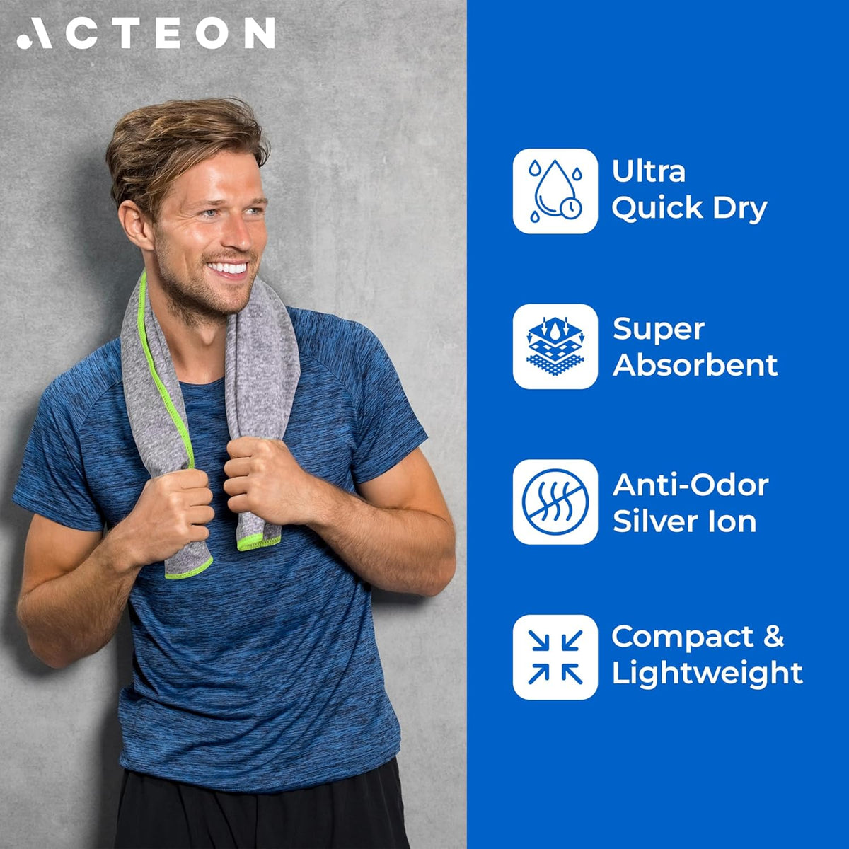 Microfiber Gym Towels, Quick Dry Silver ION Odor-Free Sweat Towel, Super Absorbent Fast Drying for Men & Women, Workout, Yoga, Running, Hiking, Travel – 16x30.5 Inch