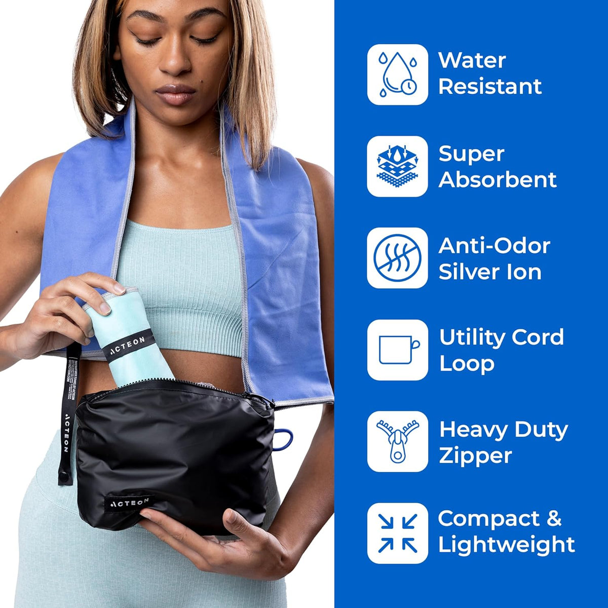 Microfiber Gym Towels, Quick Dry Silver ION Odor-Free Sweat Towel, Super Absorbent Fast Drying for Men & Women, Workout, Yoga, Running, Hiking, Travel – 16x30.5 Inch
