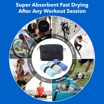 Microfiber Gym Towels, Quick Dry Silver ION Odor-Free Sweat Towel, Super Absorbent Fast Drying for Men & Women, Workout, Yoga, Running, Hiking, Travel – 16x30.5 Inch