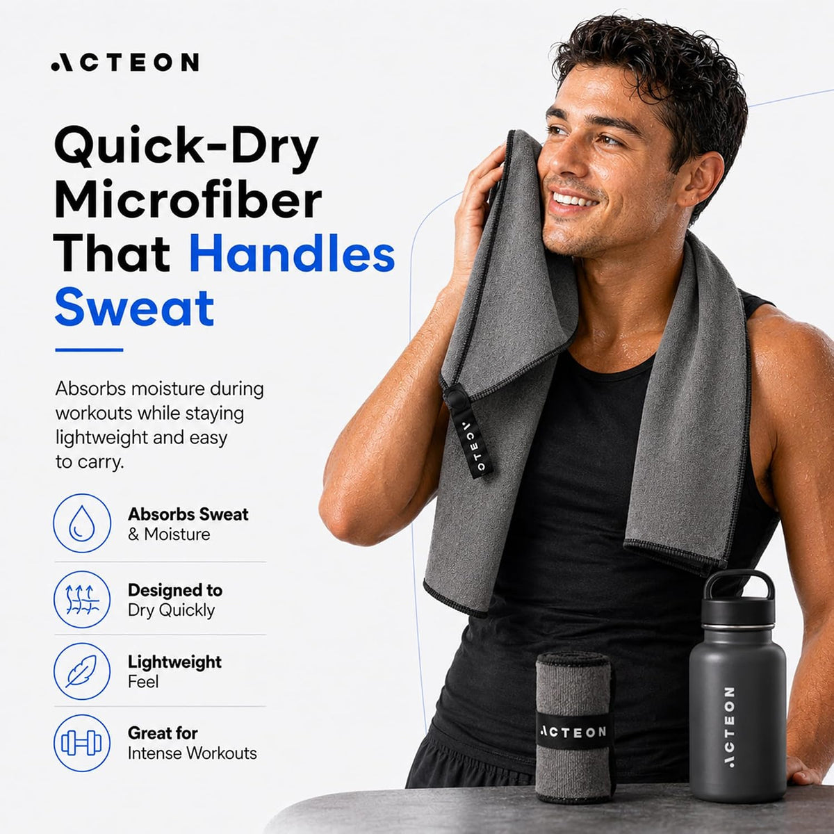 Microfiber Gym Towels, Quick Dry Silver ION Odor-Free Sweat Towel, Super Absorbent Fast Drying for Men & Women, Workout, Yoga, Running, Hiking, Travel – 16x30.5 Inch