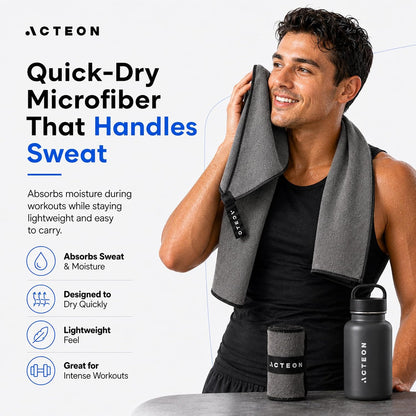 Microfiber Gym Towels, Quick Dry Silver ION Odor-Free Sweat Towel, Super Absorbent Fast Drying for Men & Women, Workout, Yoga, Running, Hiking, Travel – 16x30.5 Inch