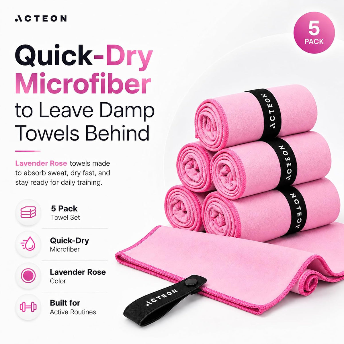 Microfiber Gym Towels, Quick Dry Silver ION Odor-Free Sweat Towel, Super Absorbent Fast Drying for Men & Women, Workout, Yoga, Running, Hiking, Travel – 16x30.5 Inch