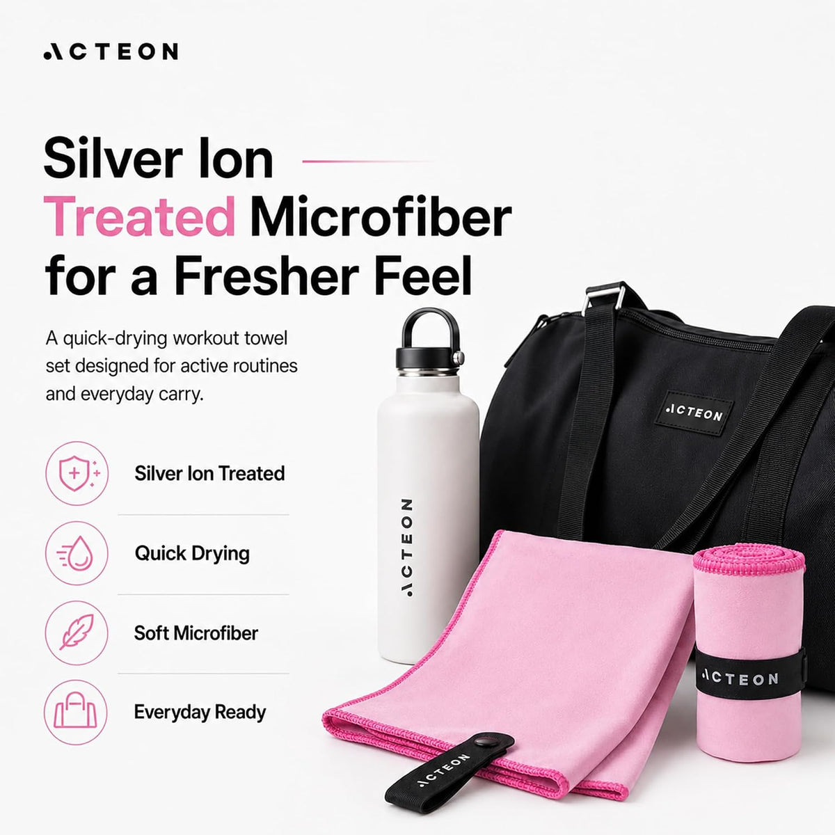 Microfiber Gym Towels, Quick Dry Silver ION Odor-Free Sweat Towel, Super Absorbent Fast Drying for Men & Women, Workout, Yoga, Running, Hiking, Travel – 16x30.5 Inch