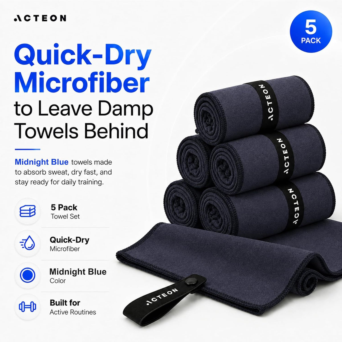 Microfiber Gym Towels, Quick Dry Silver ION Odor-Free Sweat Towel, Super Absorbent Fast Drying for Men & Women, Workout, Yoga, Running, Hiking, Travel – 16x30.5 Inch