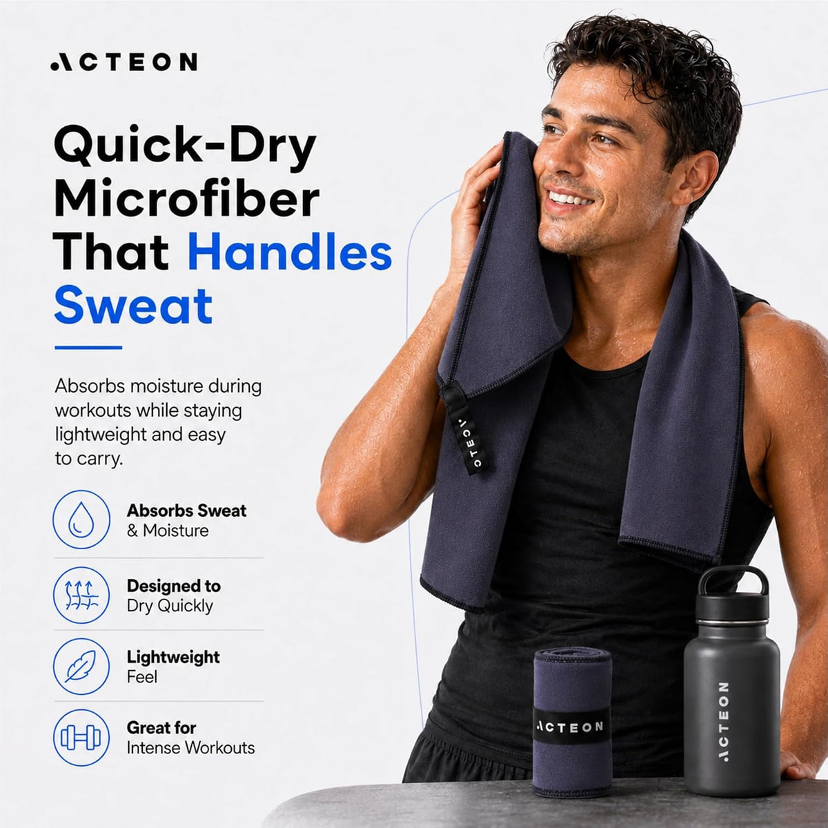 Microfiber Gym Towels, Quick Dry Silver ION Odor-Free Sweat Towel, Super Absorbent Fast Drying for Men & Women, Workout, Yoga, Running, Hiking, Travel – 16x30.5 Inch