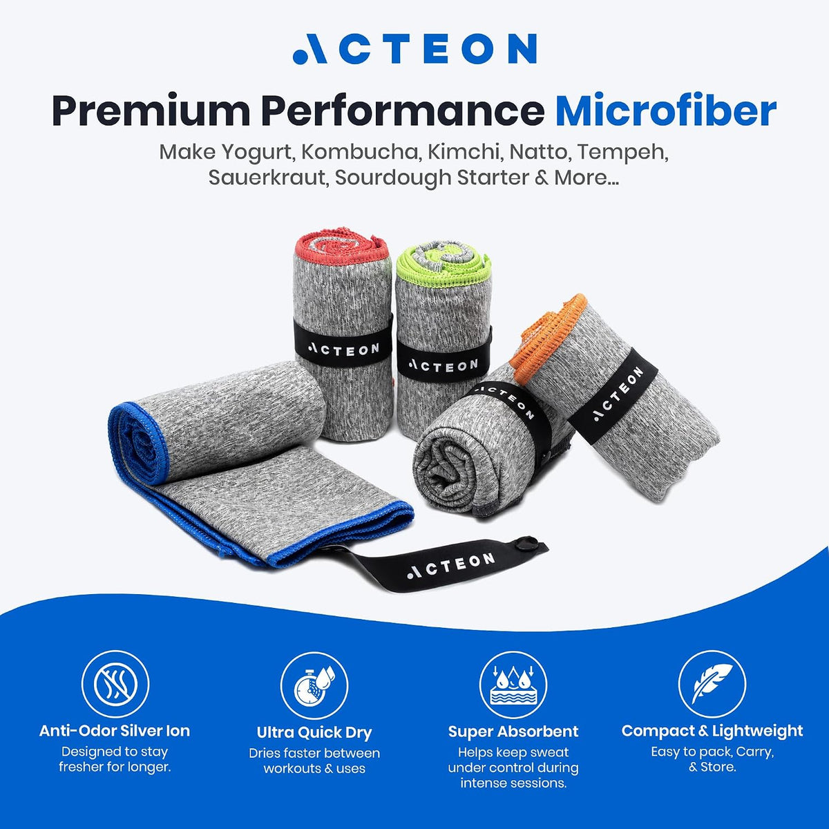 Microfiber Gym Towels, Quick Dry Silver ION Odor-Free Sweat Towel, Super Absorbent Fast Drying for Men & Women, Workout, Yoga, Running, Hiking, Travel – 16x30.5 Inch