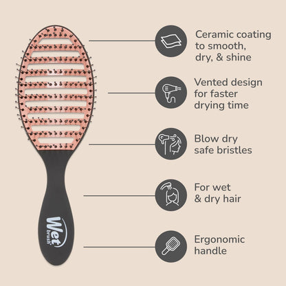 Ceramic Speed Dry Detangler, Black, Vented Blow-Dry Hair Brush