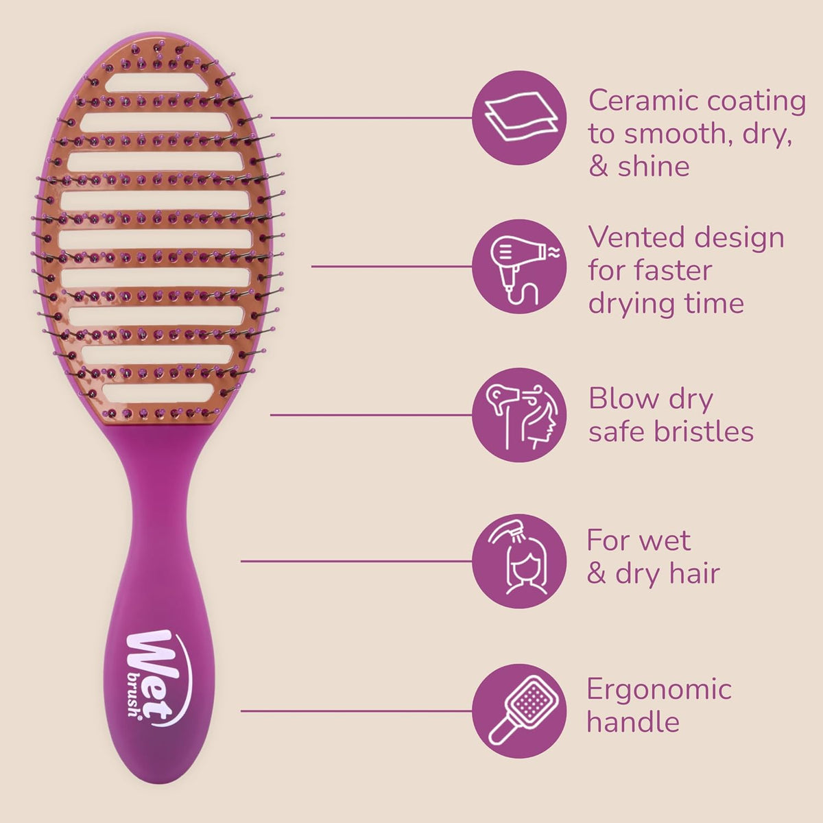 Ceramic Speed Dry Detangler, Black, Vented Blow-Dry Hair Brush