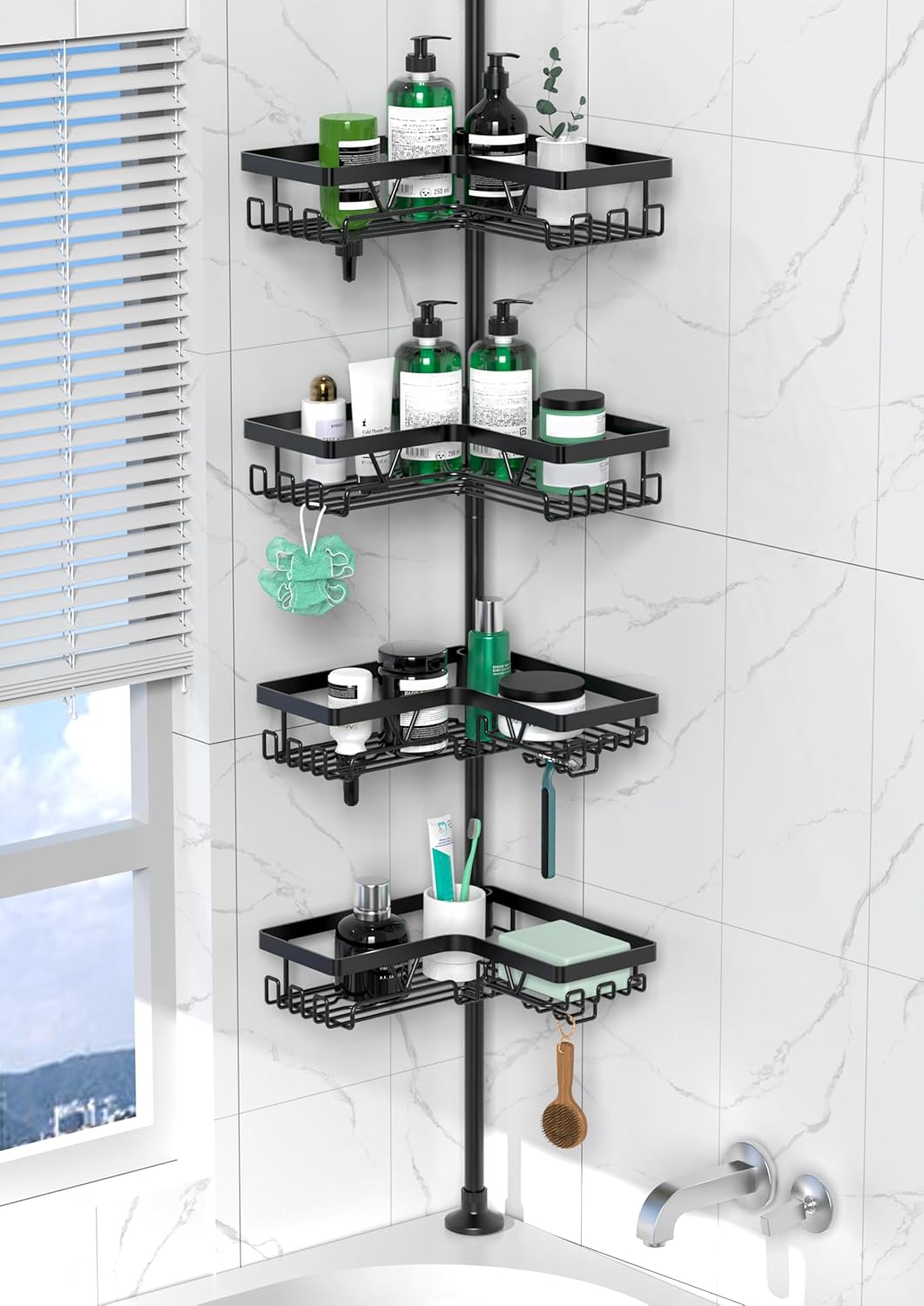 Corner Shower Caddy Tension Pole 4 Tier Shower Caddy Organizer Black