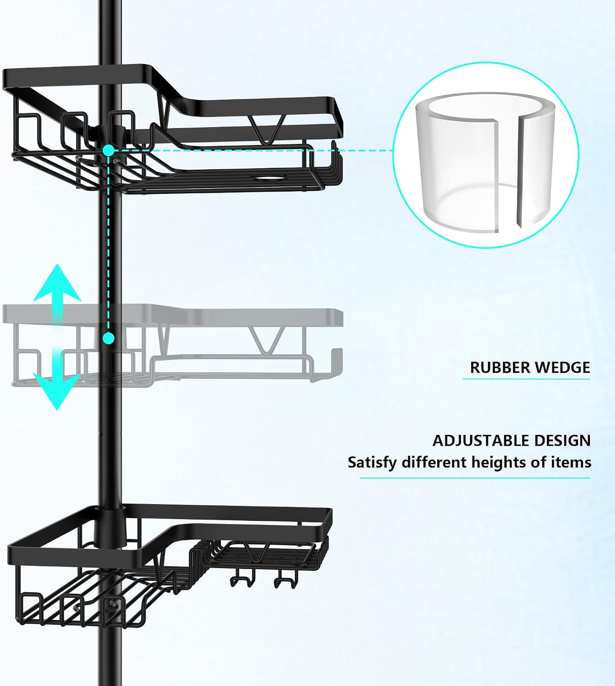 Corner Shower Caddy Tension Pole 4 Tier Shower Caddy Organizer Black