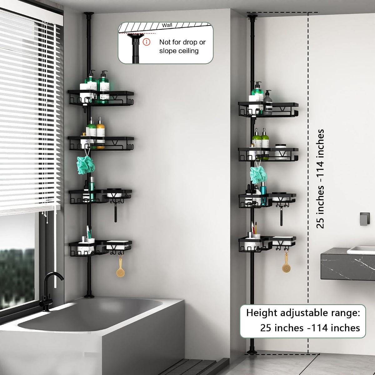 Corner Shower Caddy Tension Pole 4 Tier Shower Caddy Organizer Black